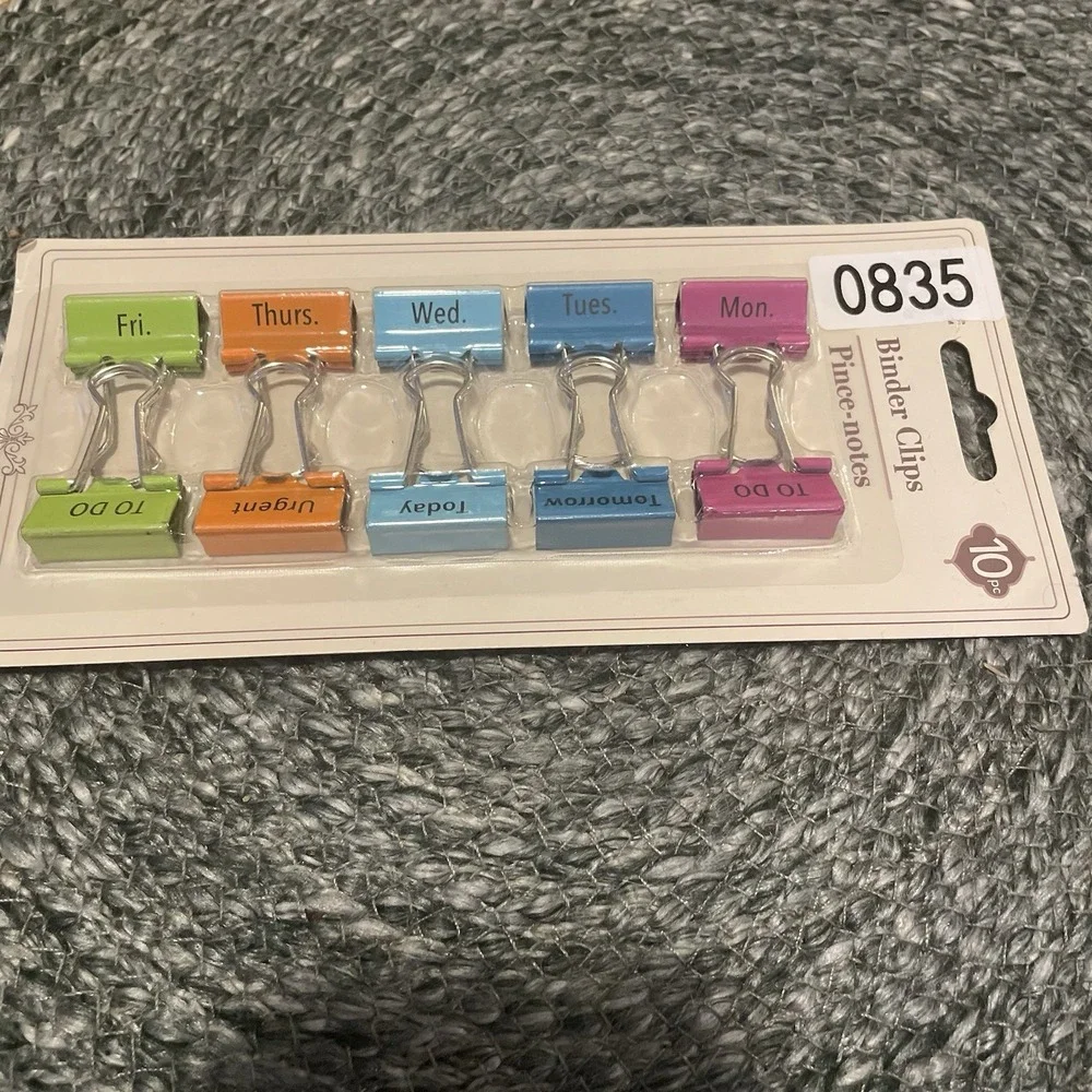 ✅Jot Colorful Days of the Week Binder Clips 10pc Office School #️⃣0835